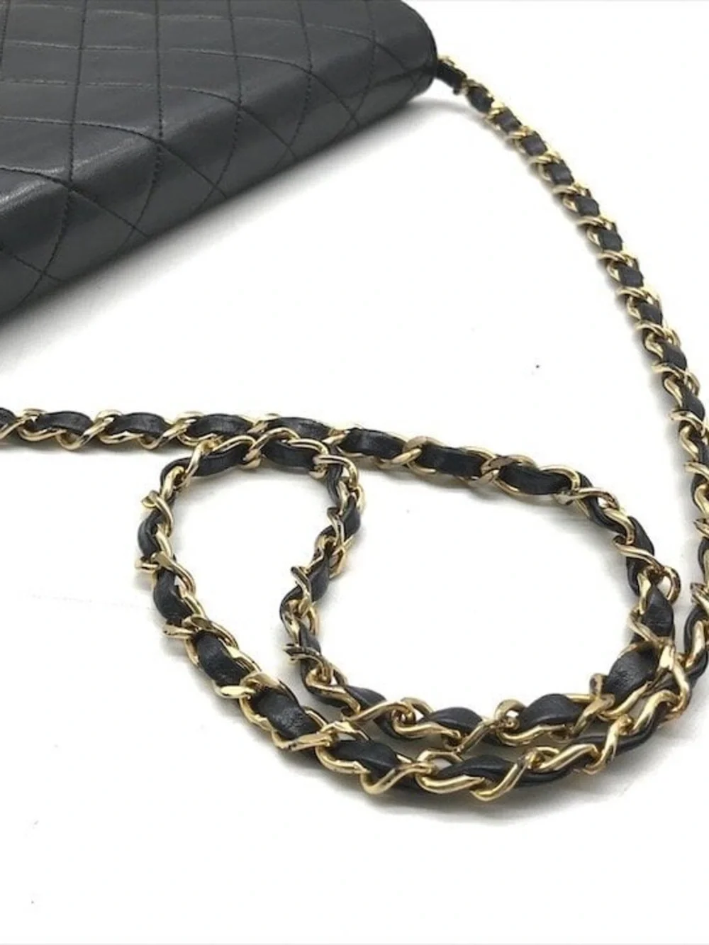 Authentic CHANEL vintage black lambskin single flap shoulder bag